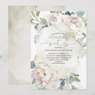 Vintage White Flowers Elegant Förlovningsfest Inbjudningar