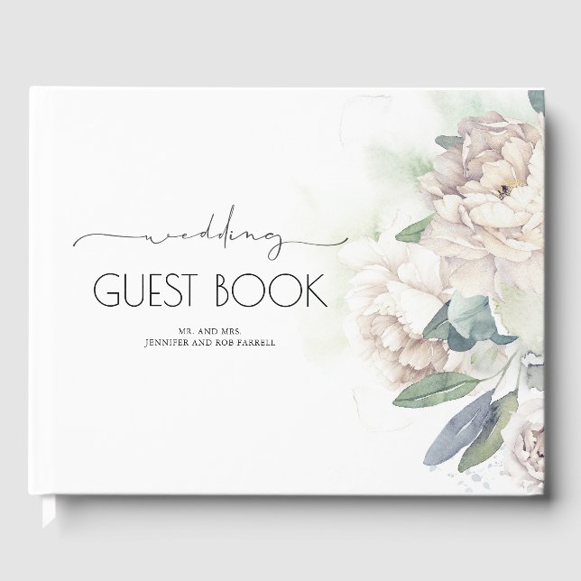 Vintage White Flowers Greenery Bröllop Gästböcker (Framsida)