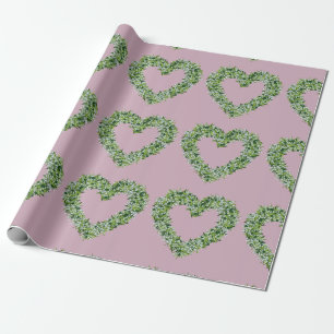 Vintage White Flowers Heart med Greenery Presentpapper