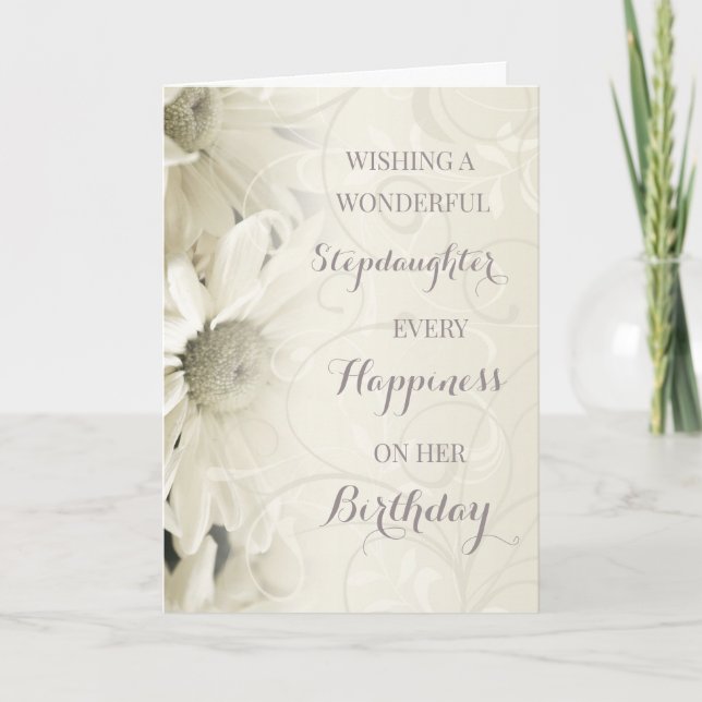 Vintage White Flowers Stepdotter Birthday Kort (Framsida)