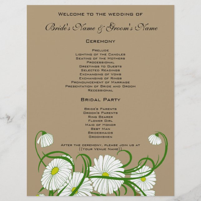 Vintage White Gerber Daisy Flowers Bröllop Set (Framsida)