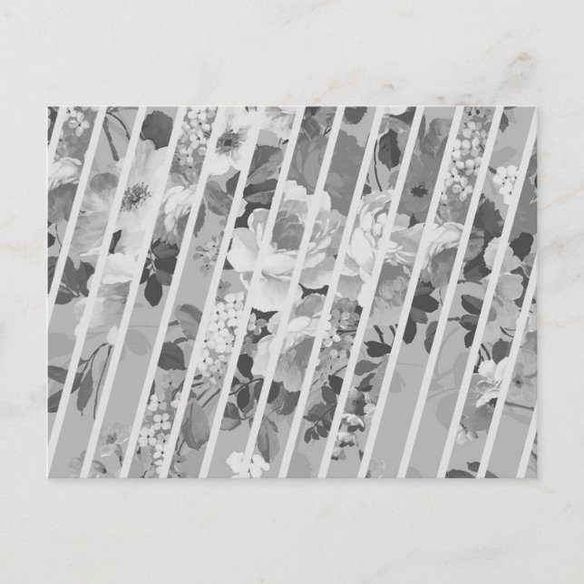 Vintage White Grått Blommigt Rand Mönster Vykort (Framsida)