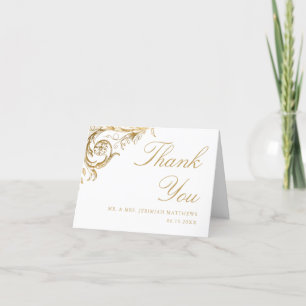 Vintage White Guld Blommigt Damask Photo Bröllop Tack Kort