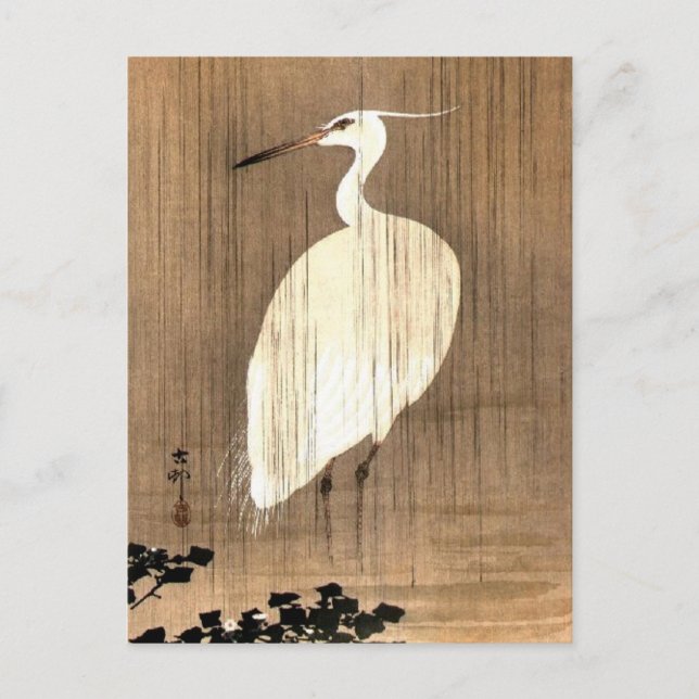 Vintage White Heron i Rain Vykort (Framsida)