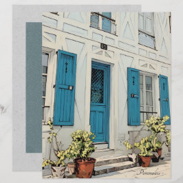 Vintage White House Plant Blue Grått ScrapbookPape