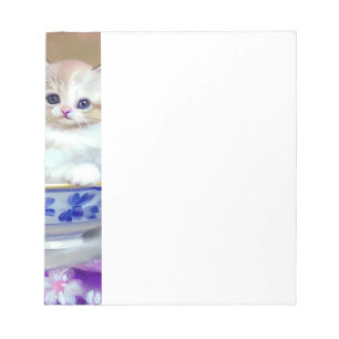 Vintage White Kitten Illustration Anteckningsblock