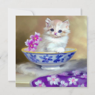 Vintage White Kitten Illustration Inbjudningar