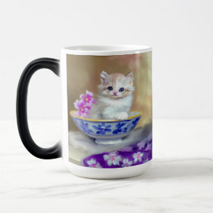 Vintage White Kitten Illustration Magisk Mugg