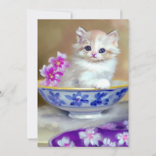 Vintage White Kitten Illustration Meddelande