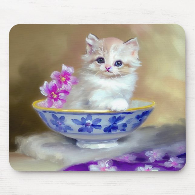 Vintage White Kitten Illustration Musmatta (Framsidan)