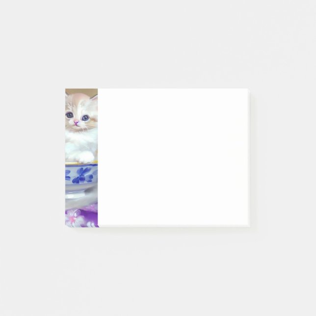 Vintage White Kitten Illustration Post-it Block (Framsida)