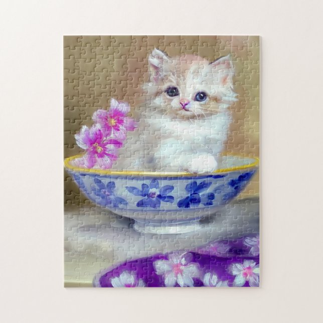 Vintage White Kitten Illustration Pussel (Vertikal)