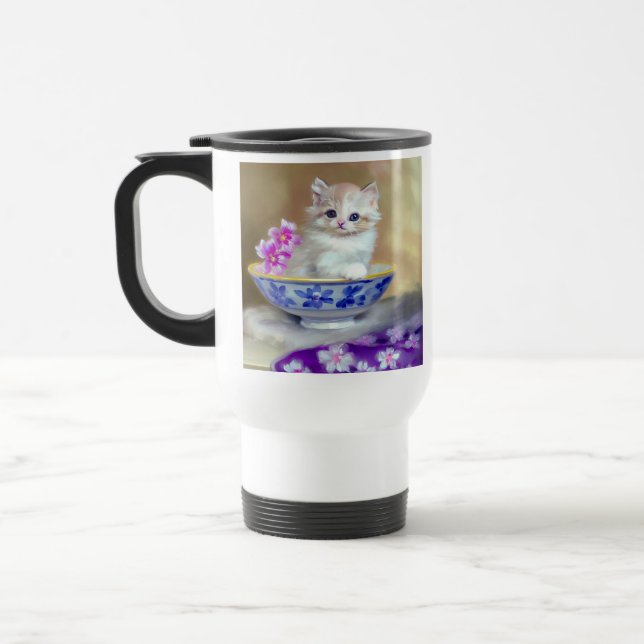 Vintage White Kitten Illustration Resemugg (Vänster)