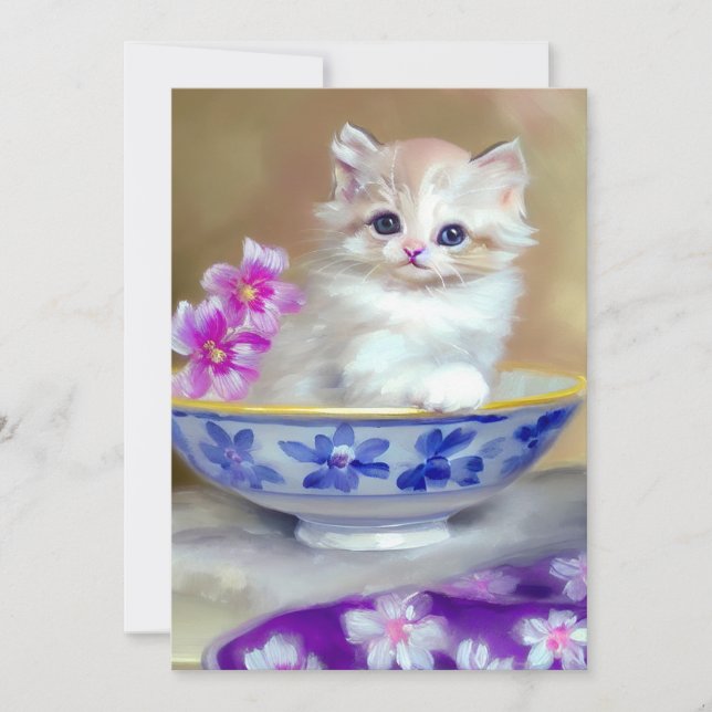 Vintage White Kitten Illustration Spara Datumet (Framsida)