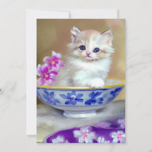 Vintage White Kitten Illustration Spara Datumet