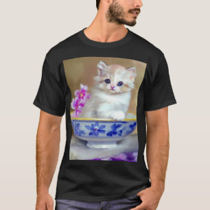 Vintage White Kitten Illustration T Shirt