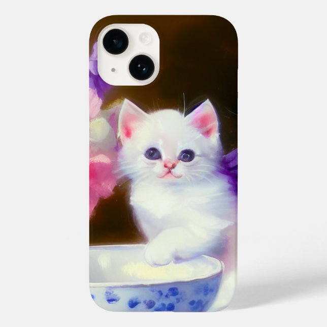 Vintage White Kitten med Lila Ribbon (Baksida)