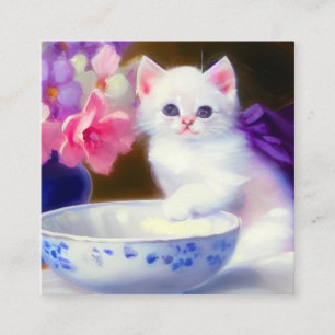 Vintage White Kitten med Lila Ribbon Tilläggskort