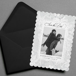 Vintage White Lace Elegant 2 Photo Wedding Spara Datumet