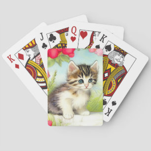 Vintage White och Brown Kitten med blommor Casinokort