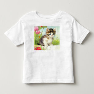 Vintage White och Brown Kitten med blommor T Shirt
