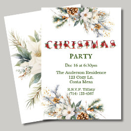 Vintage White och Grönt Greenery jul Party Inbjudningar