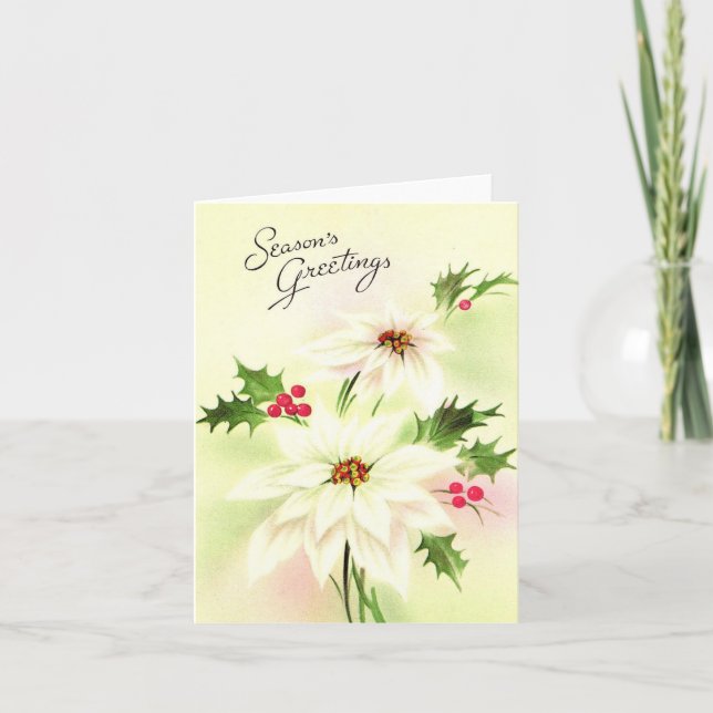 Vintage White Poinsettia-julkort Kort (Framsida)