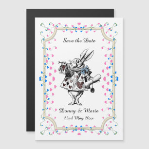 Vintage White Rabbit Alice i underlandet Datum Magnetisk Inbjudningskort