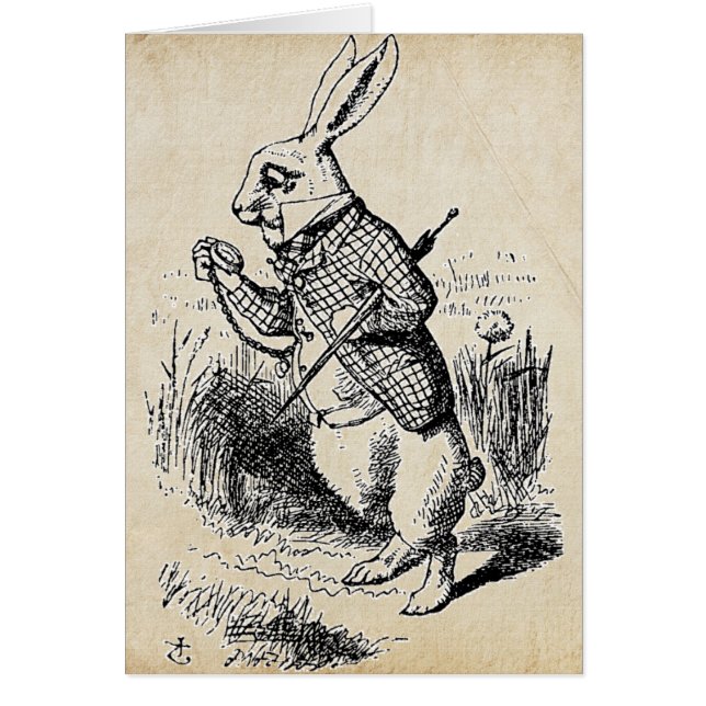 Vintage White Rabbit Hälsningskort (Framsidan)