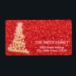 Vintage White Red Glitter Julgran Helgdag Fraktsedel<br><div class="desc">Det här är Helgdag adressetikett. Den här designfunktionen är ett handskrivet teckensnitt i guld med rulla ram accents på en vit bakgrund i Snö Glitter,  med ett rustiskt texturerat utseende. Anpassningsbar returadress text. Personlig adressetiketter för alla dina utskick.</div>