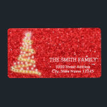 Vintage White Red Glitter Julgran Helgdag Fraktsedel<br><div class="desc">Det här är Helgdag adressetikett. Den här designfunktionen är ett handskrivet teckensnitt i guld med rulla ram accents på en vit bakgrund i Snö Glitter,  med ett rustiskt texturerat utseende. Anpassningsbar returadress text. Personlig adressetiketter för alla dina utskick.</div>