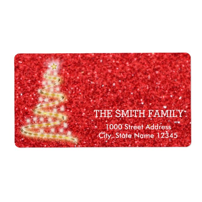 Vintage White Red Glitter Julgran Helgdag Fraktsedel (Framsidan)