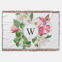 Vintage White & Rosa Magnolia Flowers Monogram Filt