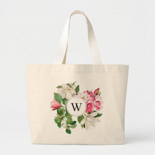 Vintage White & Rosa Magnolia Flowers Monogram Jumbo Tygkasse