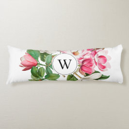 Vintage White & Rosa Magnolia Flowers Monogram Kroppskudde