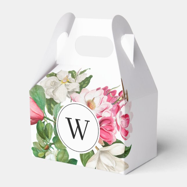 Vintage White & Rosa Magnolia Flowers Monogram Presentaskar (Framsidan Sidan)