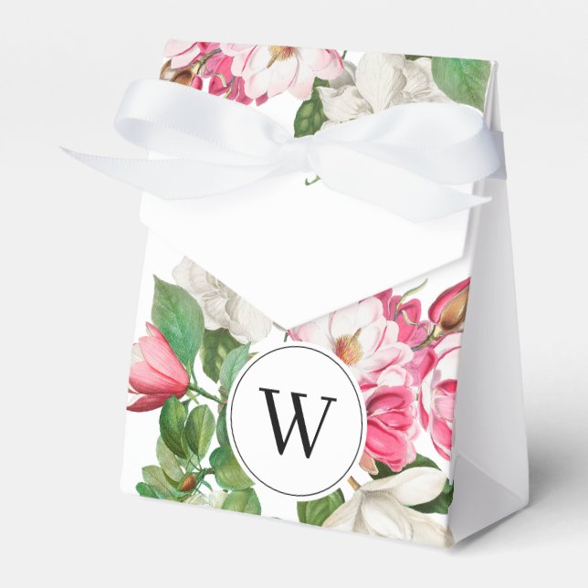 Vintage White & Rosa Magnolia Flowers Monogram Presentaskar (Framsidan Sidan)