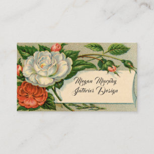Vintage White Rosa ros Elegant Fransk Land Visitkort