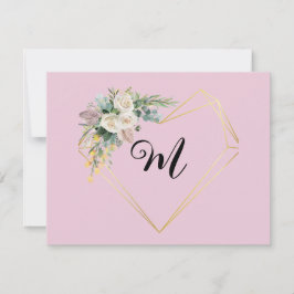 Vintage White Rosa ros Golden Heart Monogram Julkort