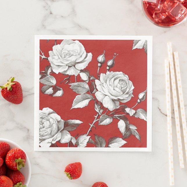 Vintage White Rose Pappersservett (Insitu)