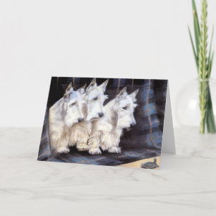 Vintage White Scottish Terriers Scotties Card Kort