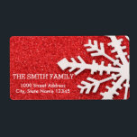 Vintage White Snö Red Glitter-julen Helgdag Fraktsedel<br><div class="desc">Det här är Helgdag adressetikett. Den här designfunktionen är ett handskrivet teckensnitt i guld med rulla ram accents på en vit bakgrund i Snö Glitter,  med ett rustiskt texturerat utseende. Anpassningsbar returadress text. Personlig adressetiketter för alla dina utskick.</div>