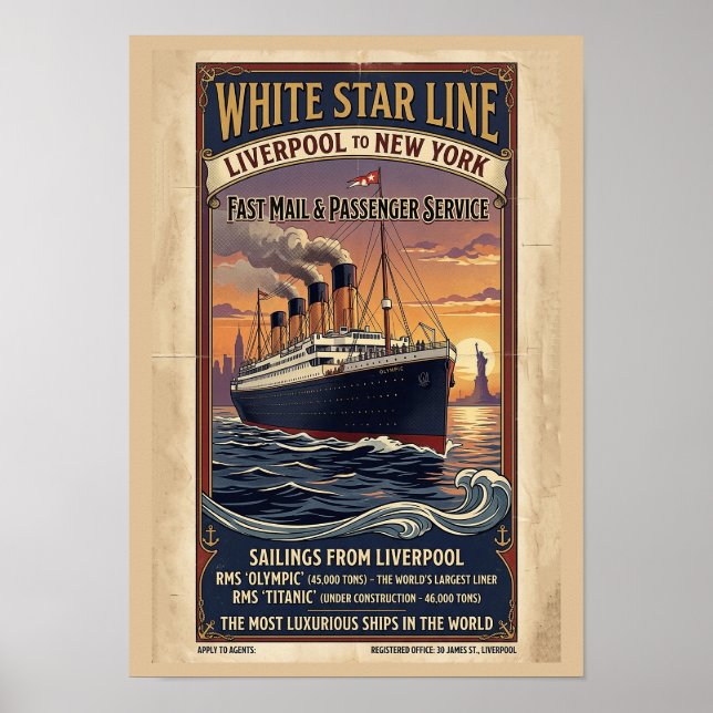 Vintage White Star Line Olympic & Titanic Affisch (Framsidan)