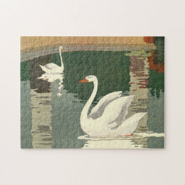 Vintage White Svanar Illustrated Pussel