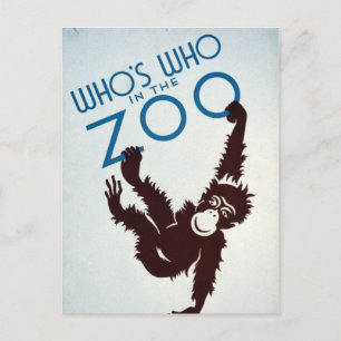 Vintage Whos WHO i Zoo Monkey Vykort