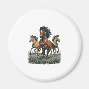 Vintage Wild Horses Running Western Vector Tröja_1 Magnet