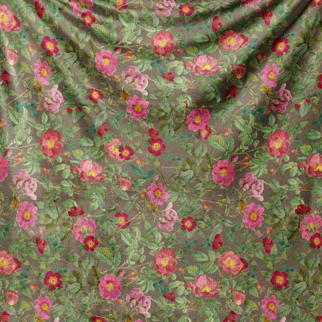 Vintage Wild Rose-filtdyna i Taupe Sage Fleecefilt (Skapare uppladdad)