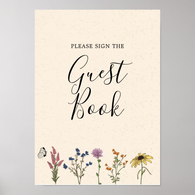 Vintage WildblomBaby Shower Guest Bok Poster (Framsidan)