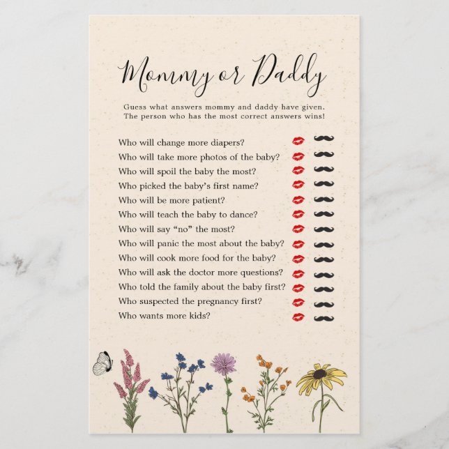 Vintage WildblomBaby Shower Mamma eller pappa (Framsida)