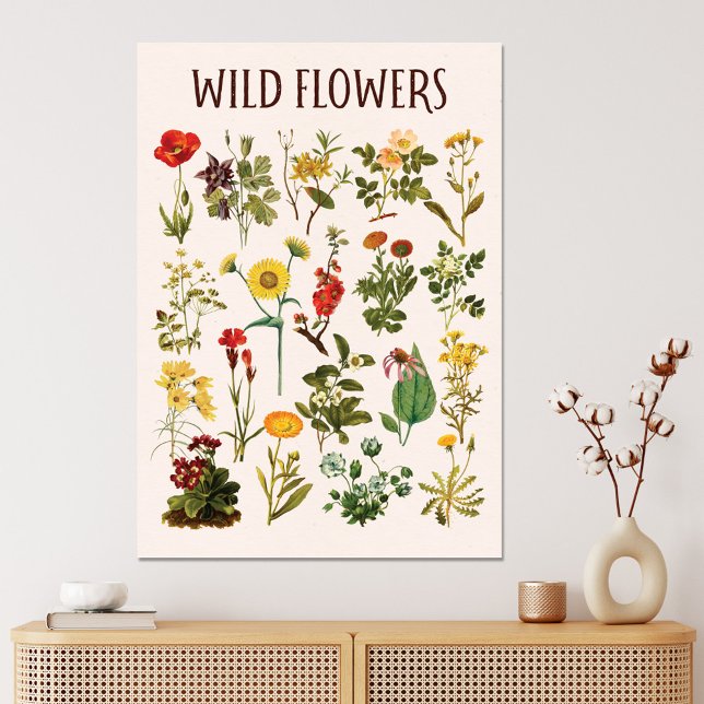 Vintage Wildblomdiagram Canvastryck (In situ)